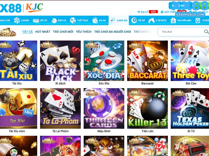 Đa dạng game bài tại XX88