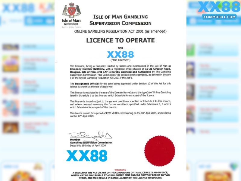 Giấy phép hoạt động XX88